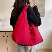Casual Nylon Shoulder Bag Double Zipper Design Japanese Style Versatile Commuting Handbag Polyester Soft Large Capacity Tote Bag