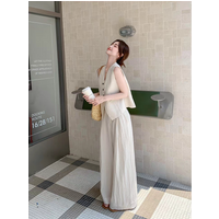Elegant High-End Women's Fashion Set Summer 2026 Vintage Style Vest Wide Leg Pants Two-Piece Set Comfortable Breathable
