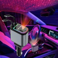W&O 66W Fast Car Charger with Starlight (Red) , Retractable Car Charger, 2 USB Ports, For iPhone 6-17 and Android, 12-24V Car