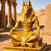 Gold Plated Anubis Guardian Sculpture Ancient Egyptian Jackal God Sitting Statue Spiritual Altar Tabletop Decor Collectible