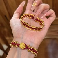 Hand-woven Bracelet Flash Golden Disco Dancing Bead Lace Wavy Red Rope String Women Lovers' Best Friendship Bracelet Accessories