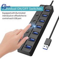 New!USB3.0 HUB 4in1 7in1 USB Splitter .0 USB Adapter Multi-Port Independent Power Switch Extender 30CM Cable