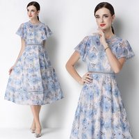 Elegant Embroidered Dress Women's Fashionable Ruffle Hemline Slimming Waist Design Summer Polyester Fiber Zipper Closure Midi...