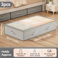 3-piece foldable under-bed storage organizers with cabinet, suitable forquilts, pillows, clothing, and other items