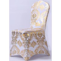 Gold Printed Chair Cover For Wedding Party Decoration Pattern Design Spandex Birthday Lycra Dining Room Chair Covers Hotel Show