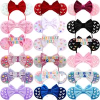 Happy BIRTHDAY GIRL Headbands for Women Disney Cotton Bow Hair Accessories Adults Colorful Pearls Mickey Ears Hairband Kids Gift