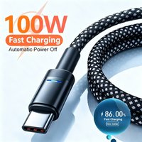 100W 6A Fast Charging USB A to Type C Cable Nylon Braided Auto Power Off Cable For Samsung Xiaomi Huawei Data Transmission Cable