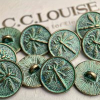 10 pieces of 17mm vintage metal dragonfly green faux copper buttons. Suitable for clothing, hair accessories, bags and belts, ha