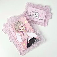 Lace Bow Shaker Frame with Gold Foil Floating Bead Acrylic 5" Photo Card Holder Display Stand ACG Card Aesthetic Collectibles