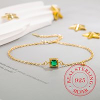 Luxury S925 Sterling Silver Female Bracelet 14K Gold Square Emerald Crytal Bracelets For Women Girls Fine Jewelry Wedding Gift