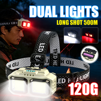 Dual Light Headlamp LED Rechargeable 18650 Battery Red Cap Light Waterproof Headlight Outdoor Fishing Camping Lantern Work Light