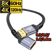 HDMI 2.1 8K Male to Female Cable HDMI Extension Braided Cord 8K@60Hz 4K@240Hz Extender Adapter for Roku TV PS5 HDTV Blu-ray