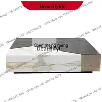 D178 Square coffee table minimalist modern design marble coffee table silver mirror edge glass tea table