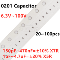 0201 SMD Capacitor 150/220/270/330/470/560/680/820PF 1/1.5/2.2/3.3/4.7/6.8/10/15/22/33/47/68/100/220/330/470NF 1/2.2/4.7UF 50V