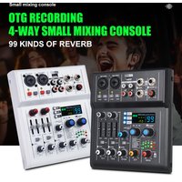 NXG Kleines Mischpult 99 Hall-Effekte, 2 XLR/6,5mm Combo-Eingänge + 48V Phantomspeisung, USB-Stick Wiedergabe & Aufnahme, OTG-Verbindung für Telefon/PC