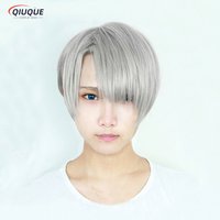 Anime Victor Nikiforov Cosplay Wig Short Gray Mixed Heat Resistant Synthetic Hair Party Wig + Track + Cap