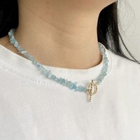 Bohemia Healing Jewelry Blue Aquamarine Necklace Natural Gravel Stone Chips Beaded Necklaces Men Women Choker Trendy Accessories