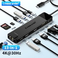 Lemorele TC100 13-in-1 USB C Hub for MacBook 4K HDMI Docking Station 5Gbps USB 3.0 100W PD Ethernet SD/TF VGA Audio - Plug & Pla