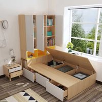 Wooden Tatami Single Bed Modern Kids Bedroom Furniture with Storage Drawers & Hidden Storage Space Saving Bed for Children Room