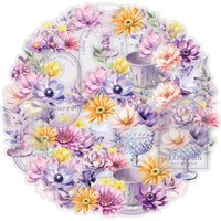 Etori Life Purple Iris 20Pcs Vintage Purple Series Cup and Flower Stickers Artistic Fresh Diary Background Decoration Stickers for Laptops, Phone Stickers, Luggage, Scrapbooking Supplies, Office