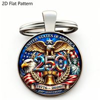 1pc The 250th Anniversary of American Independence Day Souvenir Keychain Collection 2D Glass & Metal Keyring USA Patriotic Gifts