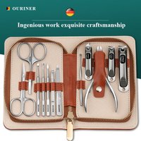 Manicure Set With Morandi Grey Top-Grade Full Grain Cow Leather Packaging Nail Clipper Kits Perfect Gift Friends Family