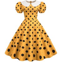 Robe d'été vintage à pois pour femmes, robe d'été rose Rockabilly, robe de soirée de bureau, robe d'été décontractée à col claudine, robe éducative