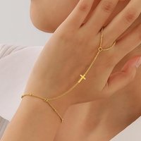 Stainless Steel 18K Gold Plated Waterproof Small Cross Hand Chain Bracelets for Women Fashion Retro Cute Cross Bracelets Jewelry