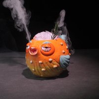 Funny Ceramic Tiki Cup Cute Pufferfish Cup 600ml Ventilation Hole Tropical Hawaiian Cocktail Glass Bar Party Pipe Cup Decor Mug