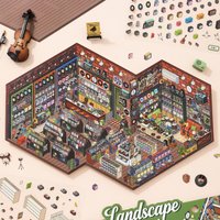 Kawaii Handmade Shop 3D record store Landscape Sticker DIY Pocket Cabin Scene festival gift