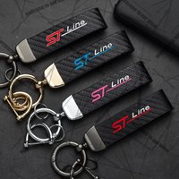 Car Keychain ST Line Logo Carbon Fiber Leather Zinc Alloy Emblem For Ford Mondeo Explorer Fiesta Focus Puma Key Chain Accessorie