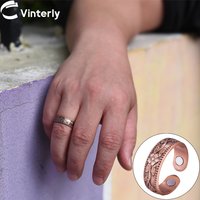 Vinterly Pure Copper Magnetic Rings Flower Vintage 6mm Health Energy Finger Open Cuff Adjustable Jewelry High Magnet Resizable