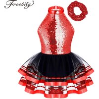 Kids Girls Glitter Sequins Halter Ballet Dance Tutu Dress Gymnastics Leotard Dancewear Children Latin Jazz Dancing Costume