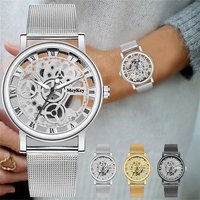 Free Shipping New Fashion Women Hollow Skeleton Faux Mechanical Watch Ladies Metal Mesh Quartz Watches For Gift Relogio Feminino