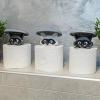 2pcs Cute Raccoon Toilet Paper Holder Playful Bathroom Decor With Trash Can Lid Cover Unique Gift Idea Funny Home Accessory