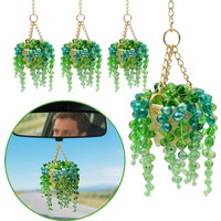 Mini Green Crystal Beaded Plant Hanging Ornament Charm Car Pendant Sun Catcher Creative Hanging Auto Rearview Mirror Decoration