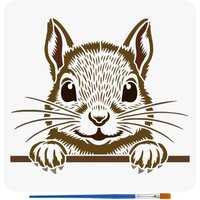 Squirrel Peeping Painting Stencil with a 16cm Paint Brush 11.8x11.8inch Reusable Plastic Stencil DIY Craft Template for Painting