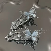 New Girls Y2K Irregular Liquid Metal Hairpin Butterfly Zircon Hair Clips Bang Clip for Women Hair Accessories Fashion Silver