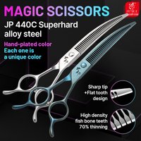 Fenice 7 Inch JP440C Steel Pet Grooming Curved Chunker Scissors Trimming Dog Hairdressing Beauty Magic Shears 70% ThinningRate