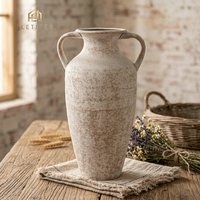 French Country Faux Terracotta Metal Vase, Vintage Rustic Pottery Flower, Dry Flowers Planter for Living Room Desktop Home Decor