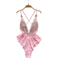 Women Floral Lace Mesh Strappy Bodysuit Fashion Hollow Sexy Comfortable Catsuit One Piece Tights Transparent Onesie