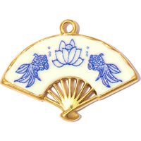 3pcs/Lot Stainless Steel Blue And White Porcelain Fan DIY Charm Tree Moon Necklace Pendant Women Geometric Jewelry Wholesale