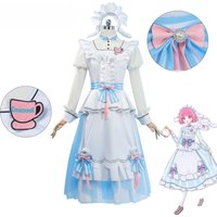 Otori Emu Cosplay Costume from Project SEKAI Blue White Maid Outfit with Hat, Bows and Cinnamoroll Badge for Women Girls Cosplay