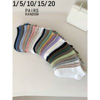 1/5/10/15/20 Bulk Packs! Random Solid Color Casual Ankle Socks, Slim & Super Versatile