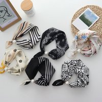 2026 New Fashion Magnetic Buckle Pearl Necklace Narrow Long Silk Scarf for Women Neck Protection Scarf Matching Shirt Thin Scarf