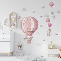 Cartoon Cute Rabbit Pink Balloon Clouds Wall Stickers For Children's Room Kids Bedroom Baby Room Decor Removable Home Decoration