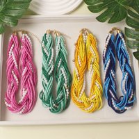 Newest Exaggerated Pearl Beaded Strands Wrapped Statement Choker Necklace Jewelry for Women