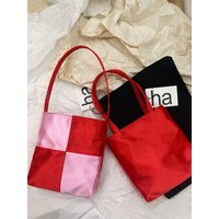 Silk Satin Square Bag Women's Underarm Handbag Mobile Phone Bag Retro Contrast Color Chessboard Pattern Youth Casual