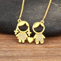 Nidin Hot Sale Family Love Mom Dad Son Daughter Necklace Girl Boy Heart Pendant Cubic Zirconia Couples Jewelry Gift Wholesale