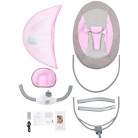 Multifunctional Auto Rock Newborn Soother Pink Baby Swing Bionic Curve Seat Soft Linen Fabric 12 Lullabies Bluetooth Music Adjustable Harness Blackout Mosquito Net for Household Infant Sleep Aid